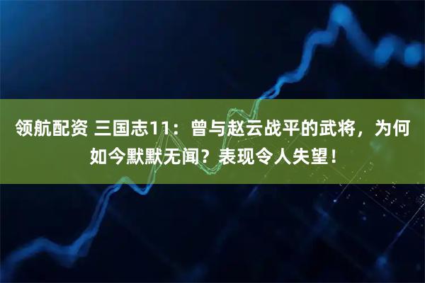 领航配资 三国志11：曾与赵云战平的武将，为何如今默默无闻？表现令人失望！